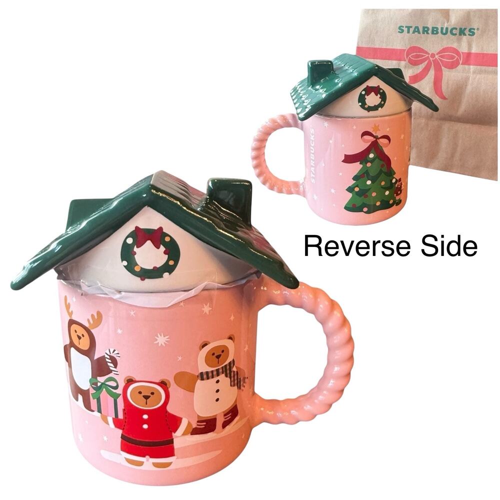2025 Starbucks Holiday Mug Holiday Christmas Bear House Coffee Cup Chimney Lid